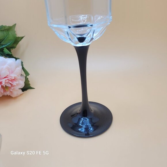 Vintage Luminarc France Octime Black Stemmed Water Goblets Wine Glasses Set of 2 - Picture 10 of 14